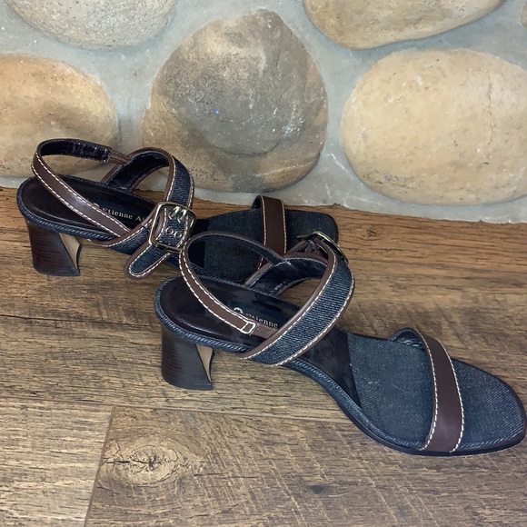 Etienne Aigner denim and leather heeled sandal - Picture 4 of 5